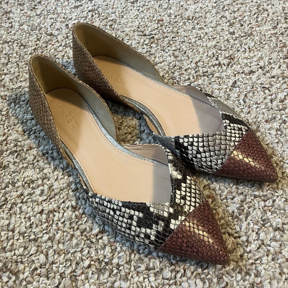 J Crew Womens Sadie Snakeskin D'Orsay Shoes Leather Pointed Toe Size 6 Boho Prep